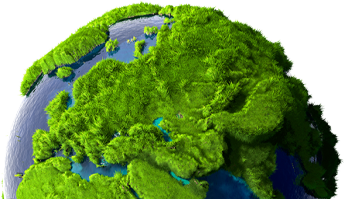 Weltkugel mit übertrieben viel Bepflanzung